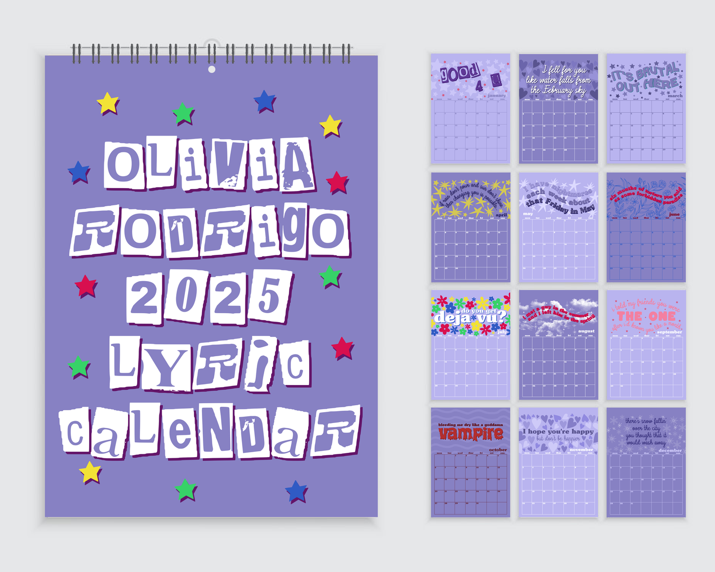 Olivia Rodrigo Lyric Wall Calendar 2025 - A4