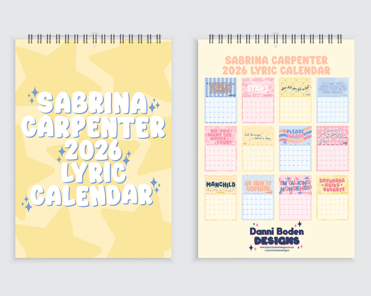 Sabrina Carpenter 2026 Lyric Wall Calendar - A4