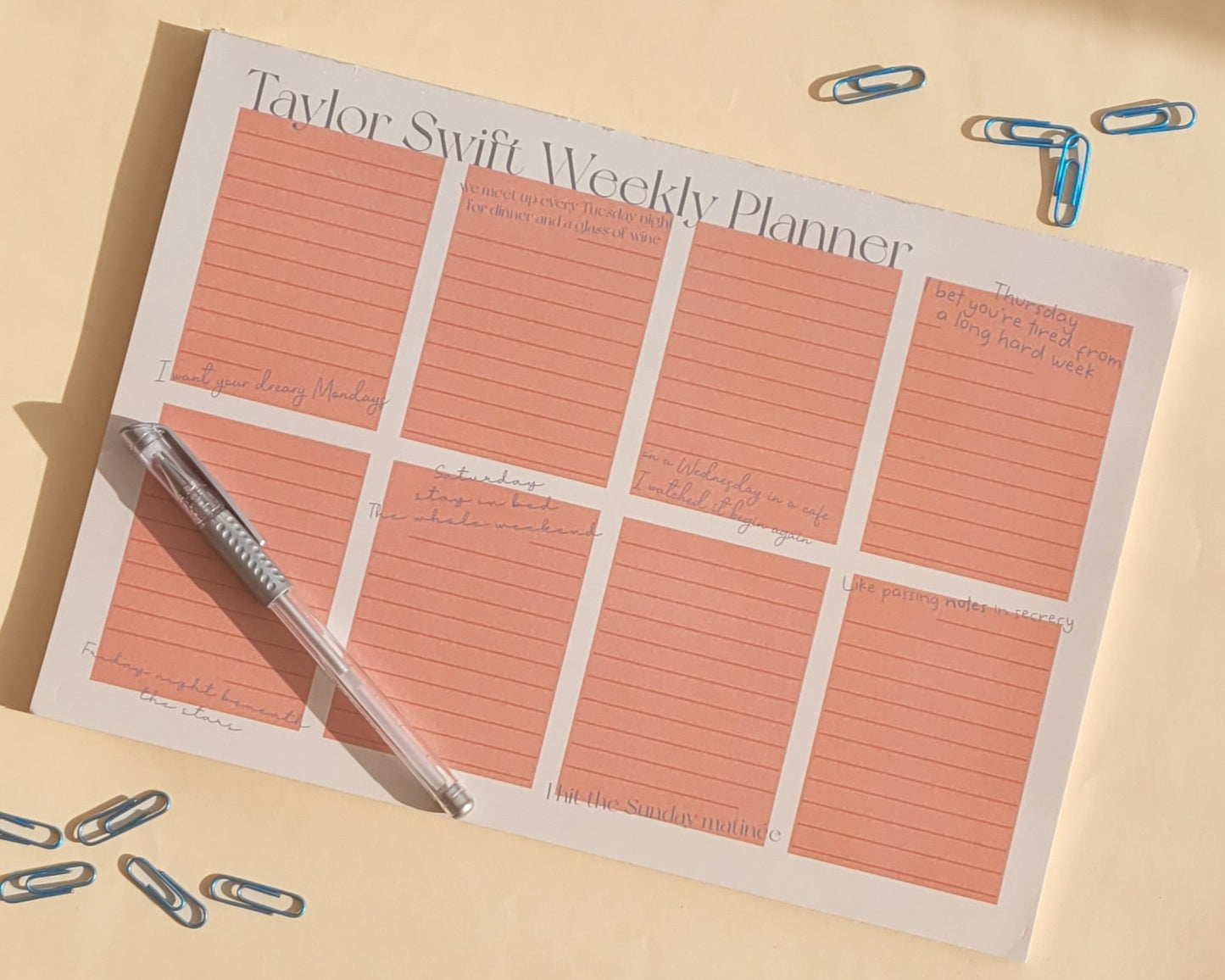 Taylor Swift Weekly Planner Notepad