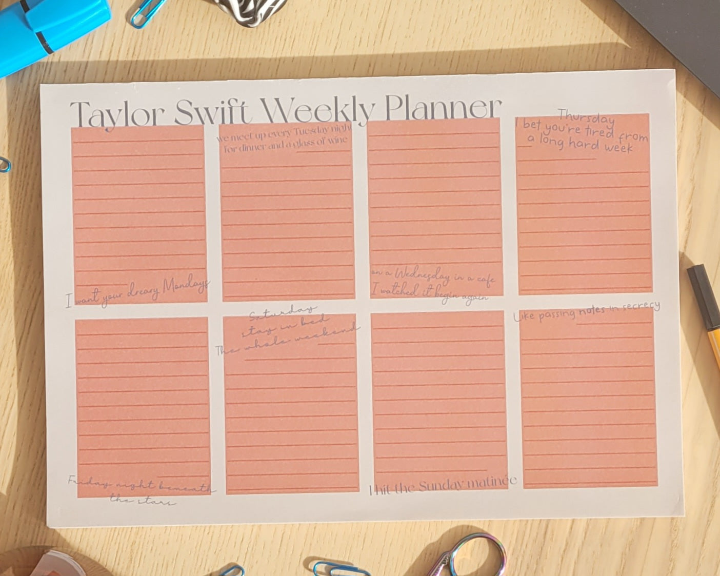 Taylor Swift Weekly Planner Notepad