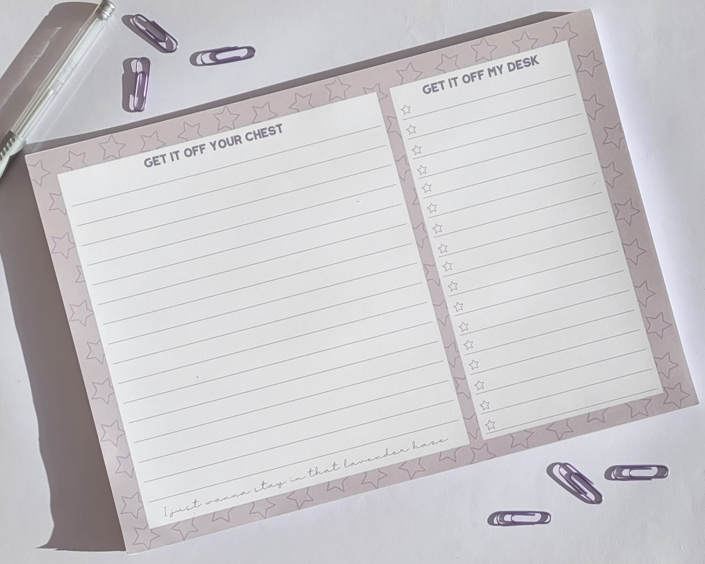 Get It Off Your Chest/ Get It Off My Desk - Taylor Swift-  Lavender Haze Notepad