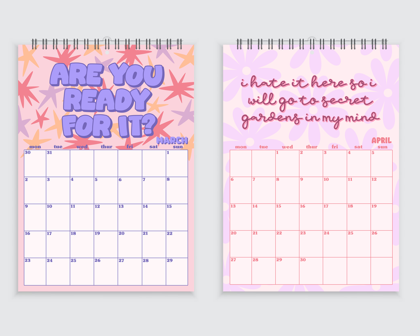 Taylor Swift 2026 Lyric Wall Calendar - A4
