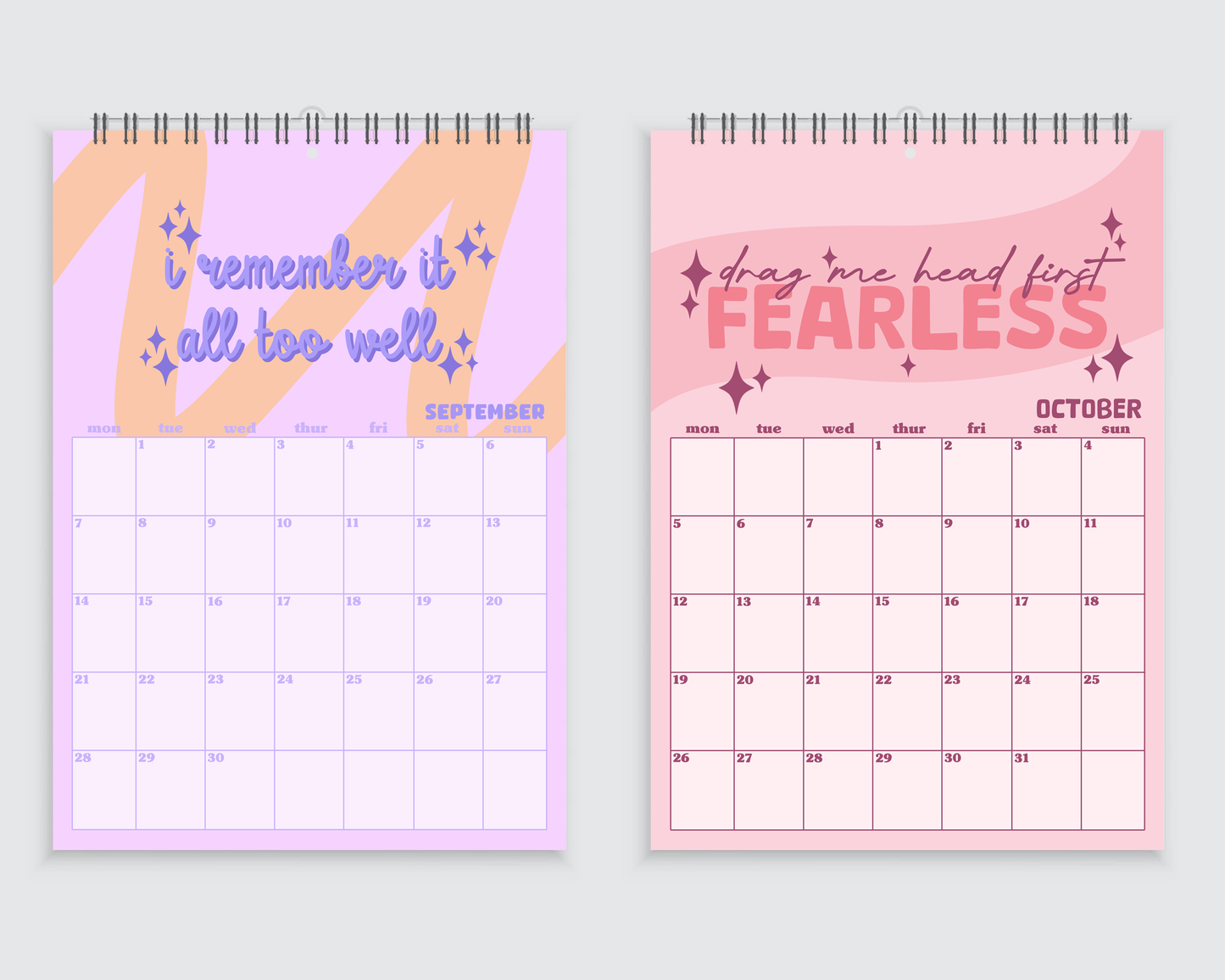 Taylor Swift 2026 Lyric Wall Calendar - A4