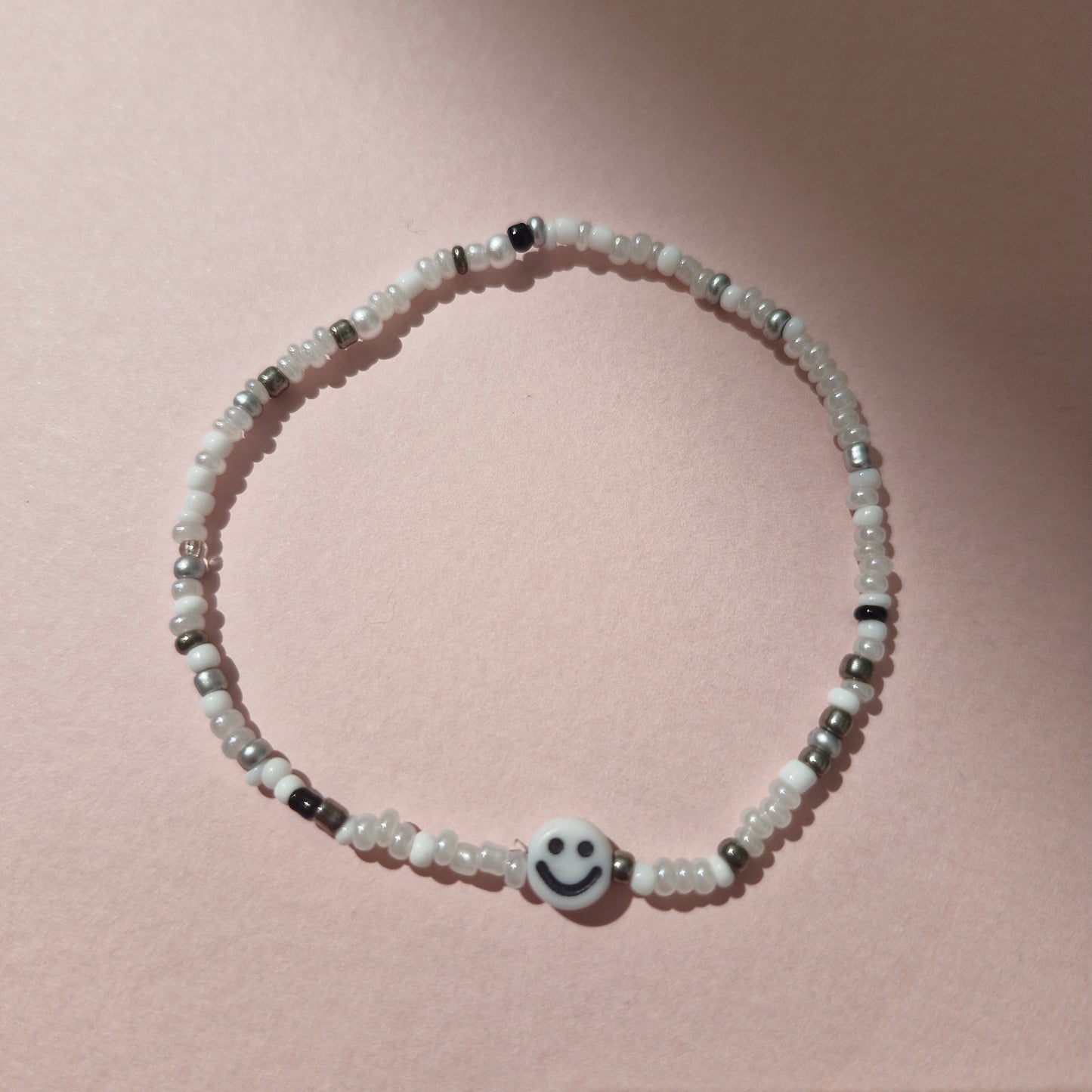 Black & White Friendship Bracelet With A White Smiley Face