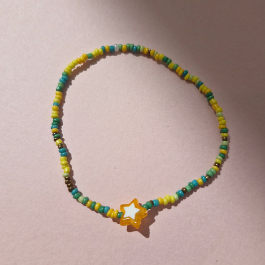 Green/Yellow Friendship Bracelet With An Orange Star